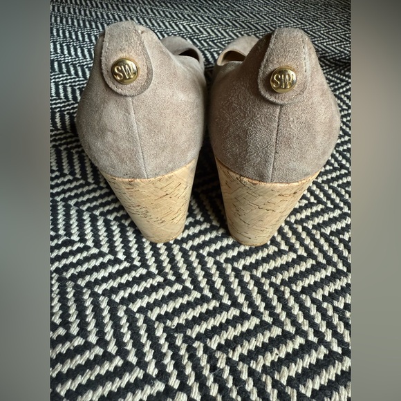 Stuart Weitzman Corkswoon Suede Leather Cork Wedge Shoes Tan Nude Size 10 - Picture 6 of 9